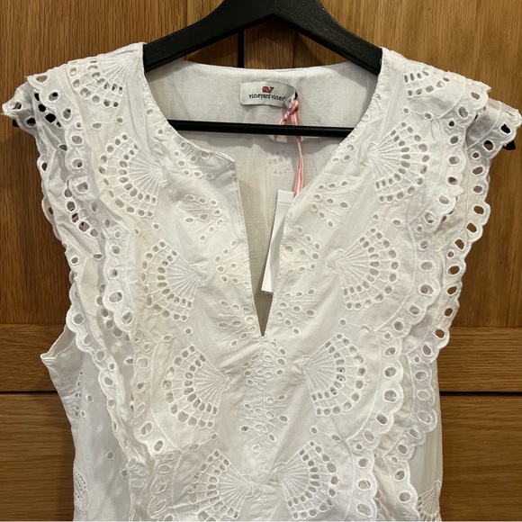 Vineyard Vines Seashell Eyelet Midi Dress White Cap Size 8 NWT Coastal Preppy - Picture 3 of 7